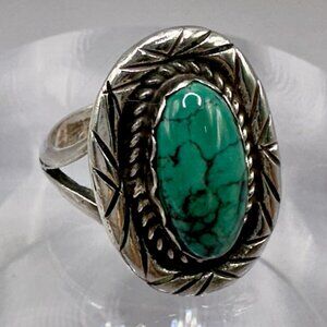 Navajo Steve Yellowhorse Turquoise Ring Signed SY Sterling Silver Sz 8